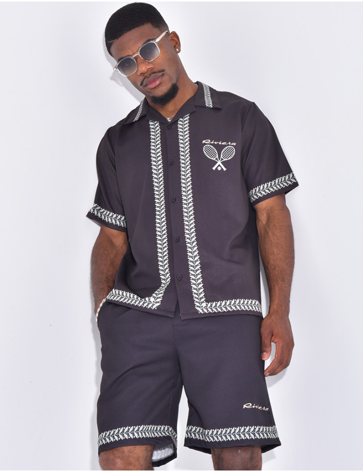 Ensemble short et chemises à imprimé olivier