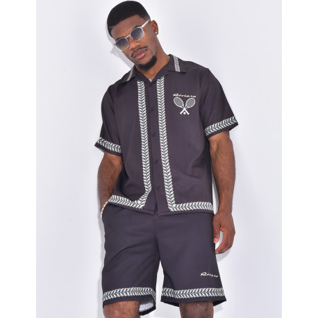 Ensemble short et chemises à imprimé olivier