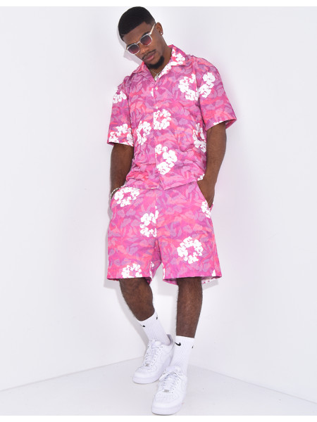 Ensemble short et chemise à fleurs
