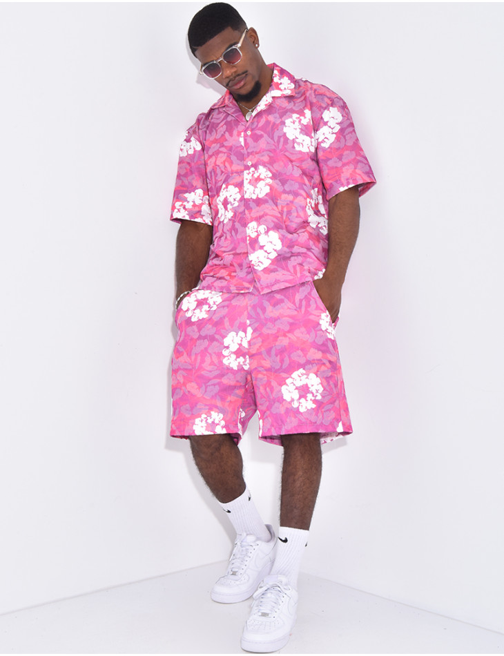 Ensemble short et chemise à fleurs