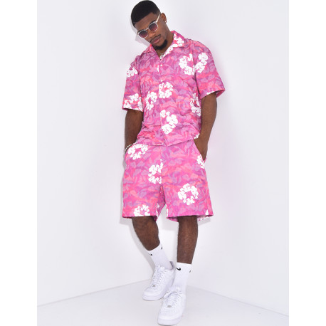 Ensemble short et chemise à fleurs