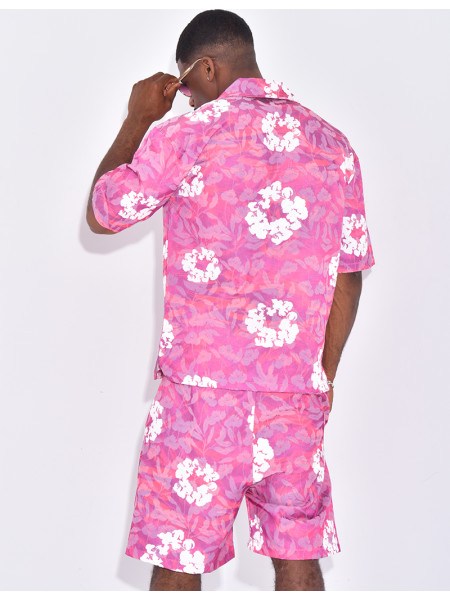 Ensemble short et chemise à fleurs