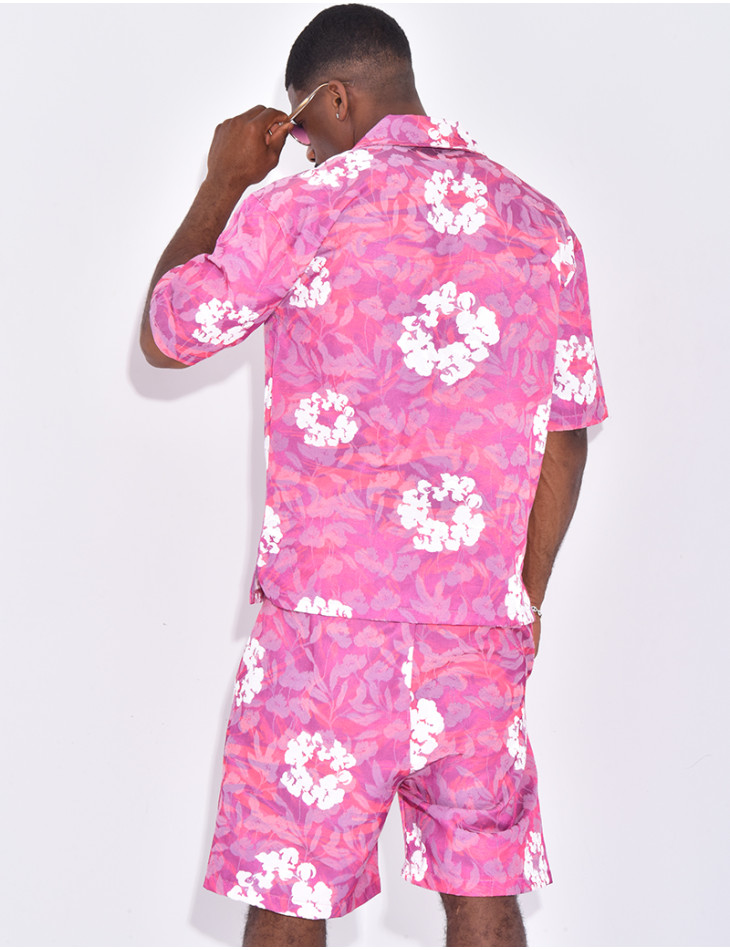Ensemble short et chemise à fleurs