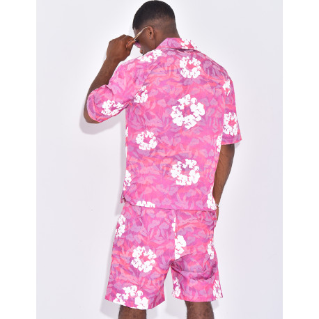 Ensemble short et chemise à fleurs