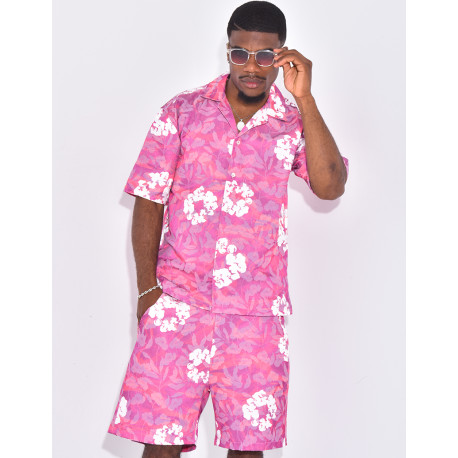Ensemble short et chemise à fleurs