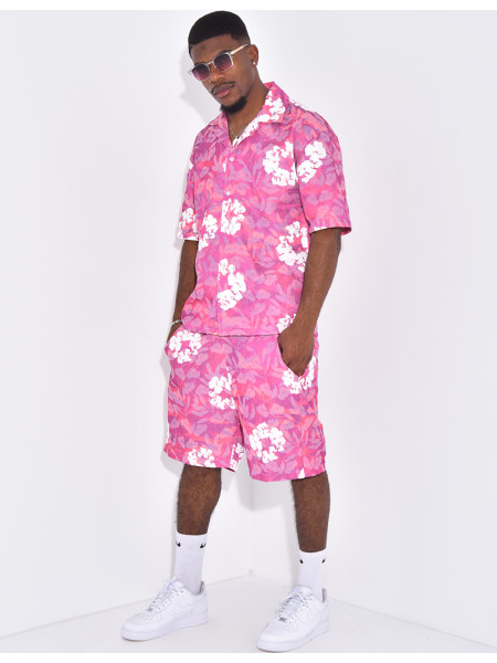 Ensemble short et chemise à fleurs