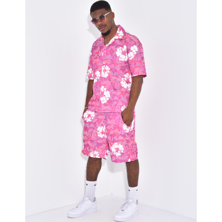 Ensemble short et chemise à fleurs
