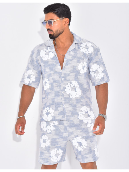 Ensemble texturé short et chemise à fleurs