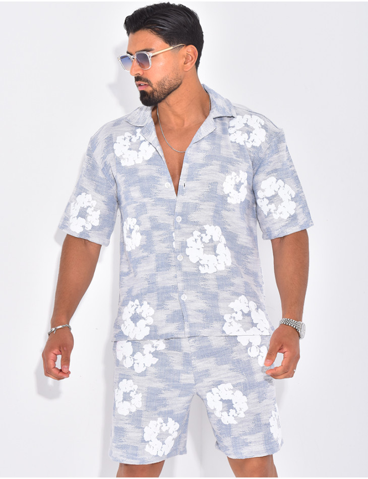 Ensemble texturé short et chemise à fleurs