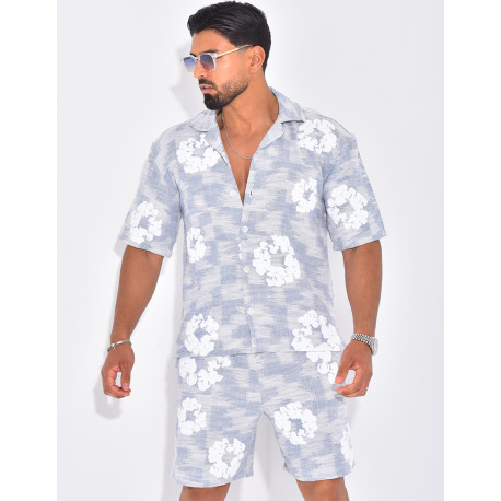 Ensemble texturé short et chemise à fleurs