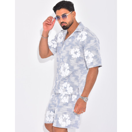 Ensemble texturé short et chemise à fleurs