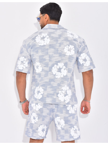 Ensemble texturé short et chemise à fleurs
