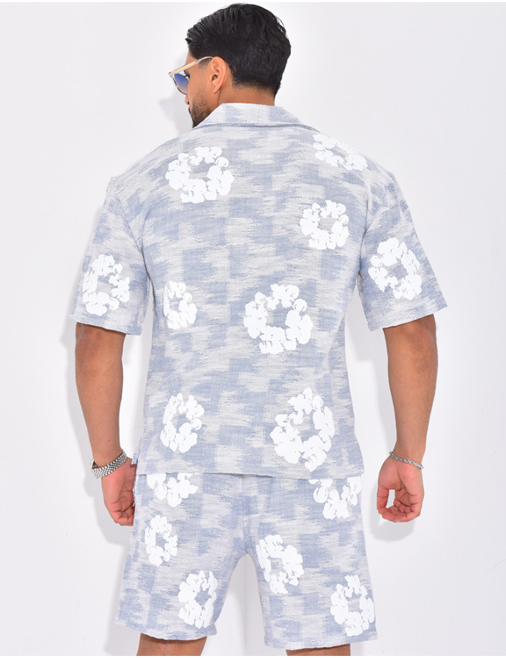 Ensemble texturé short et chemise à fleurs