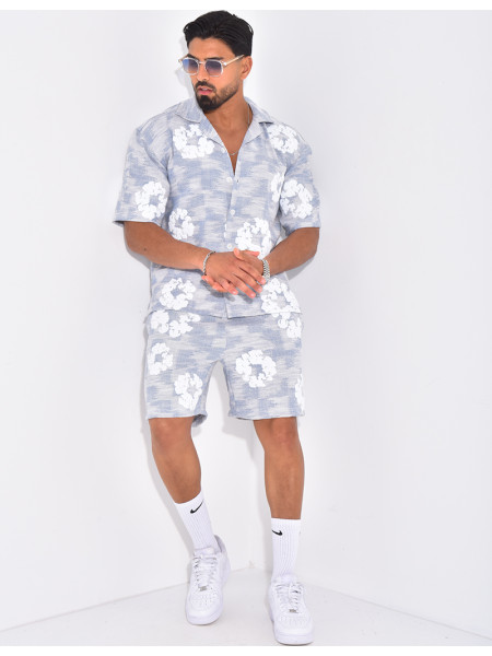 Ensemble texturé short et chemise à fleurs