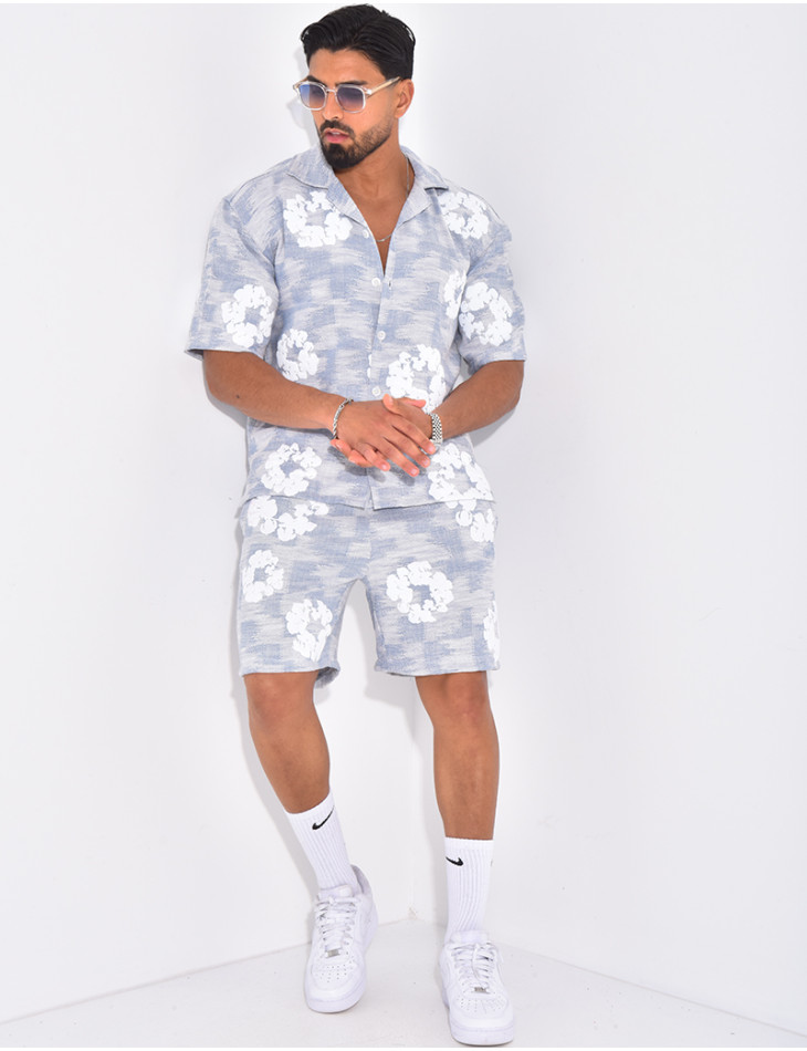 Ensemble texturé short et chemise à fleurs