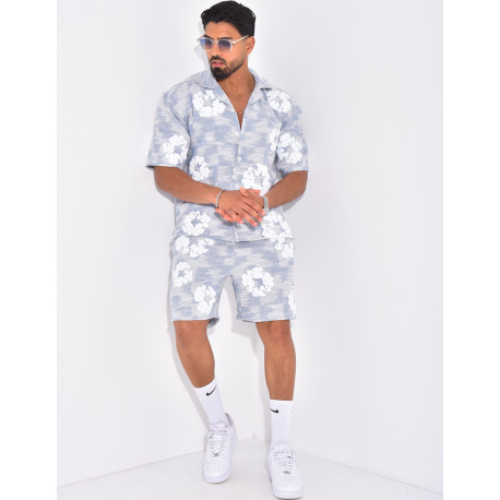 Ensemble texturé short et chemise à fleurs