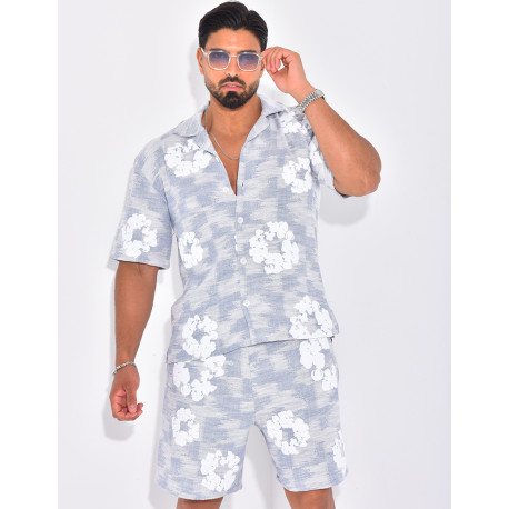 Ensemble texturé short et chemise à fleurs