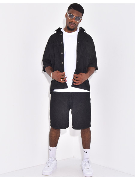 Ensemble en jeans short et chemise texturé