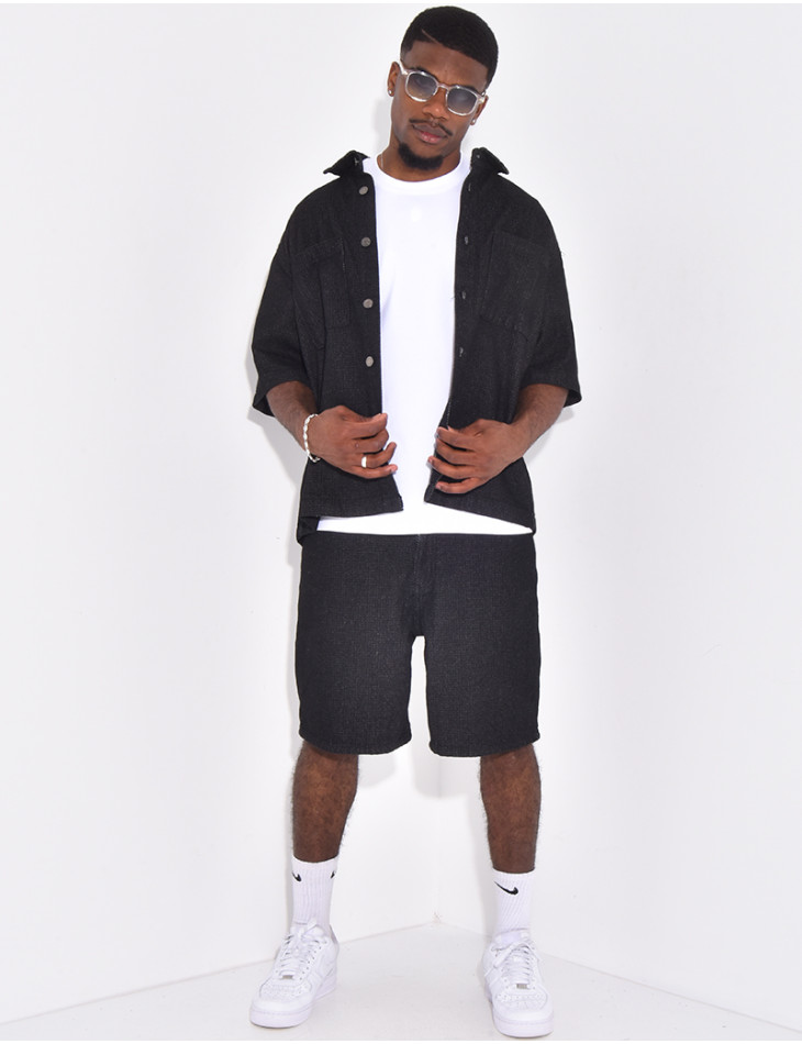 Ensemble en jeans short et chemise texturé