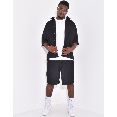 Ensemble en jeans short et chemise texturé