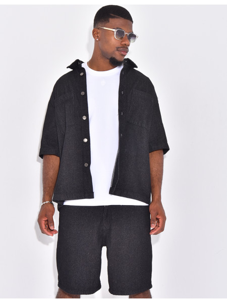 Ensemble en jeans short et chemise texturé