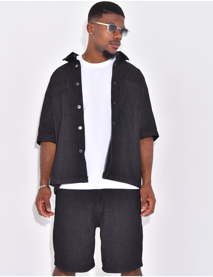 Ensemble en jeans short et chemise texturé