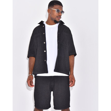 Ensemble en jeans short et chemise texturé