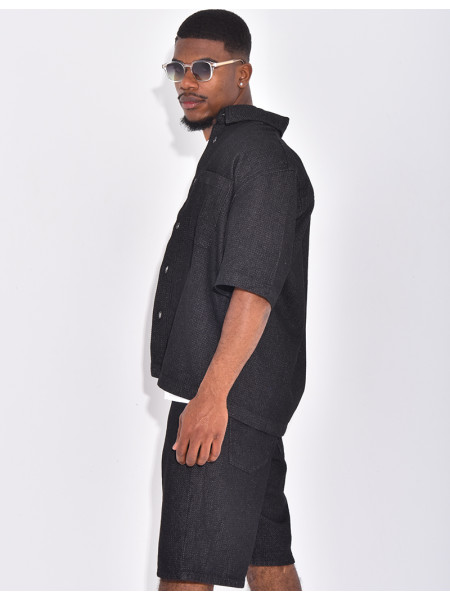 Ensemble en jeans short et chemise texturé