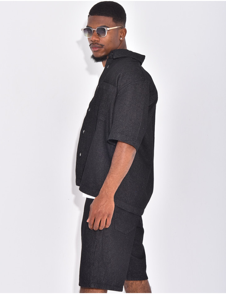 Ensemble en jeans short et chemise texturé