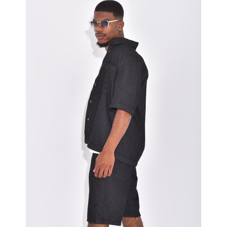 Ensemble en jeans short et chemise texturé