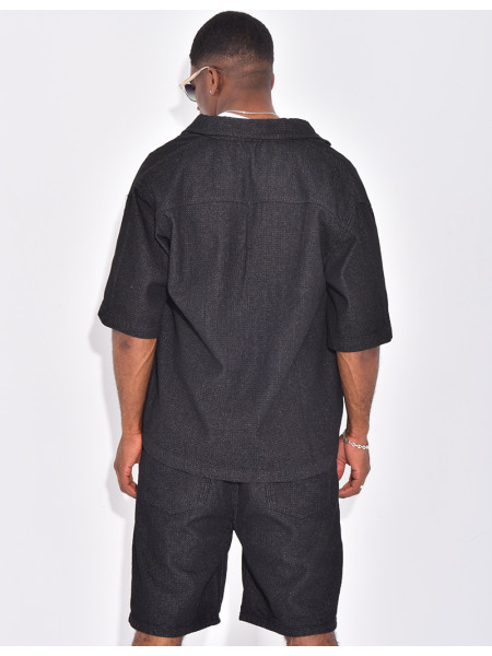 Ensemble en jeans short et chemise texturé