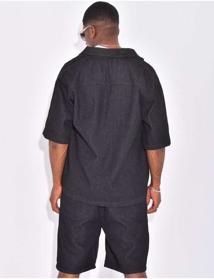 Ensemble en jeans short et chemise texturé