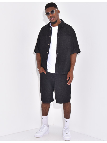 Ensemble en jeans short et chemise texturé