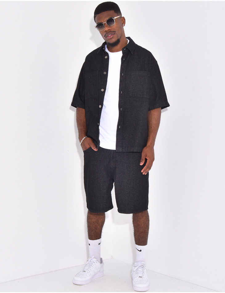 Ensemble en jeans short et chemise texturé