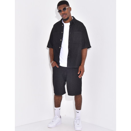 Ensemble en jeans short et chemise texturé