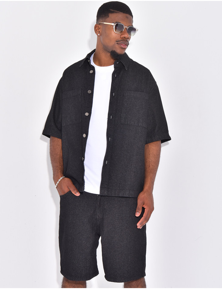 Ensemble en jeans short et chemise texturé
