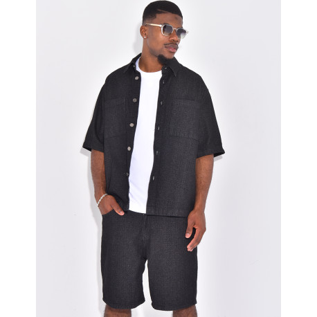 Ensemble en jeans short et chemise texturé