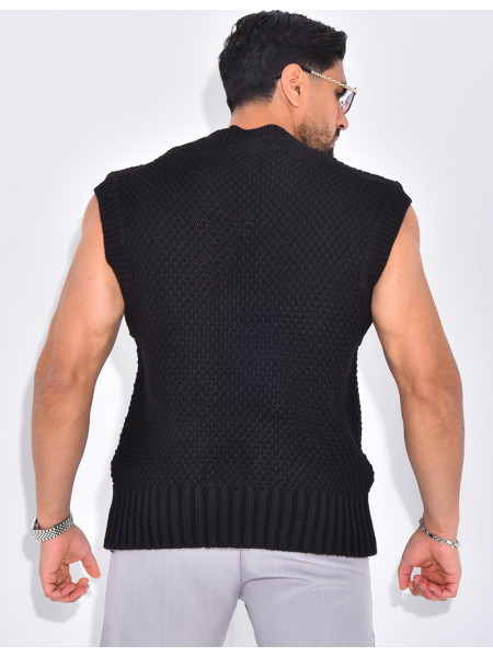 T-shirt sans manches & col V en maille