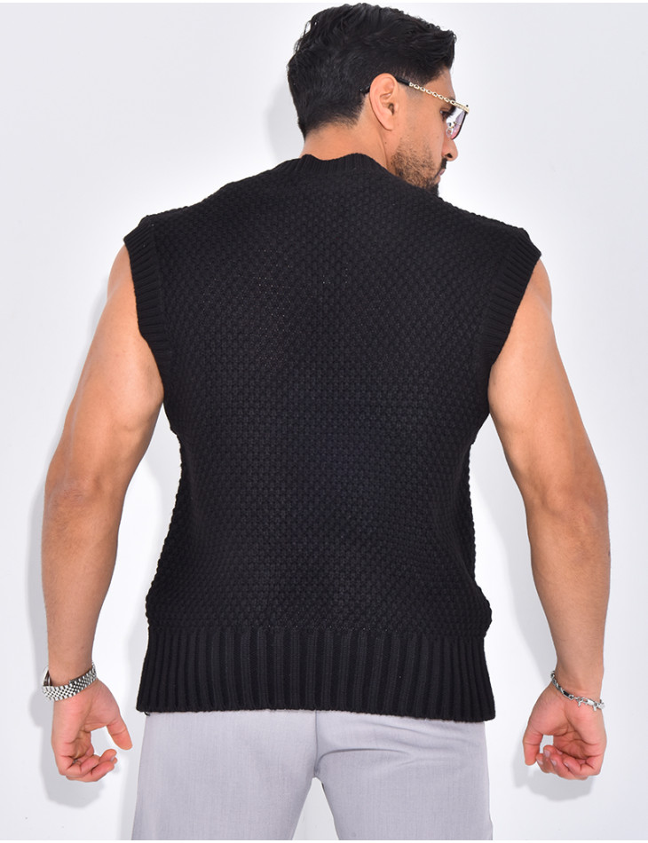 T-shirt sans manches & col V en maille