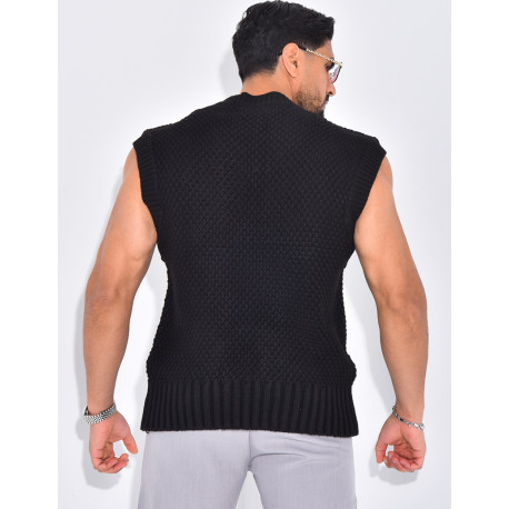 T-shirt sans manches & col V en maille