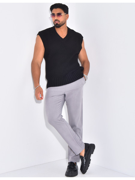 T-shirt sans manches & col V en maille