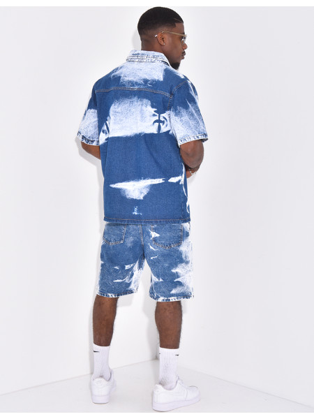 Ensemble en jeans short et chemise à couleurs contrastantes