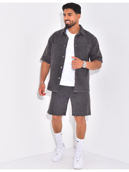 Ensemble en jeans short et chemise texturé