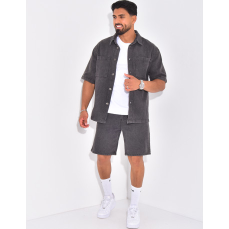 Ensemble en jeans short et chemise texturé