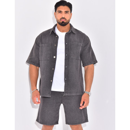 Ensemble en jeans short et chemise texturé