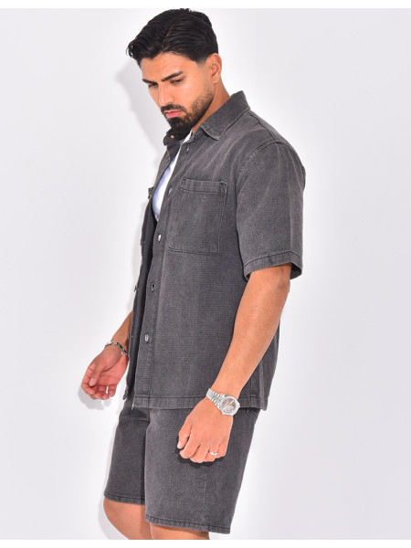Ensemble en jeans short et chemise texturé