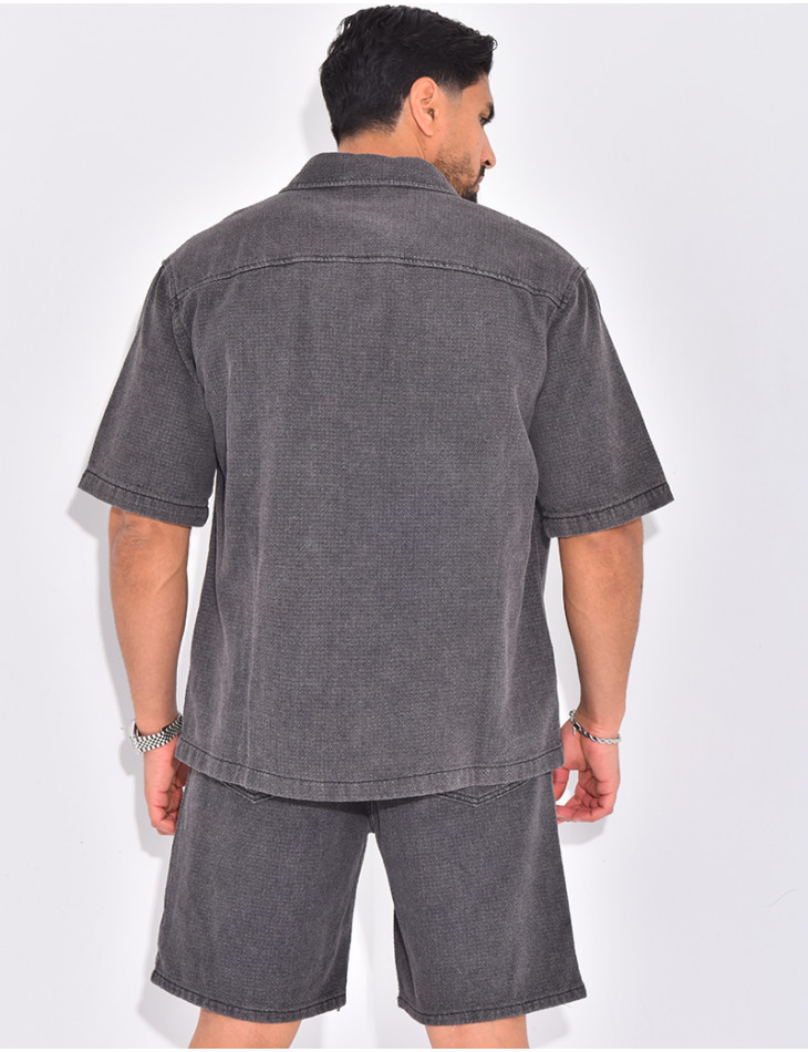 Ensemble en jeans short et chemise texturé