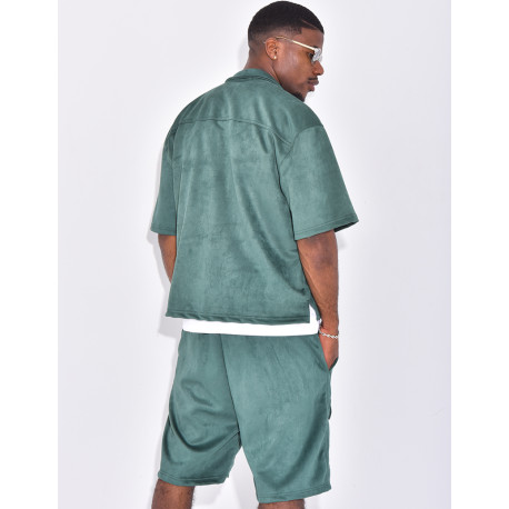 Ensemble short et chemise à poches en suédine