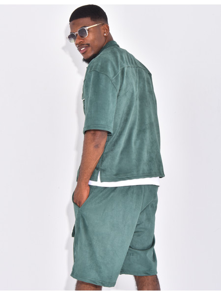 Ensemble short et chemise à poches en suédine