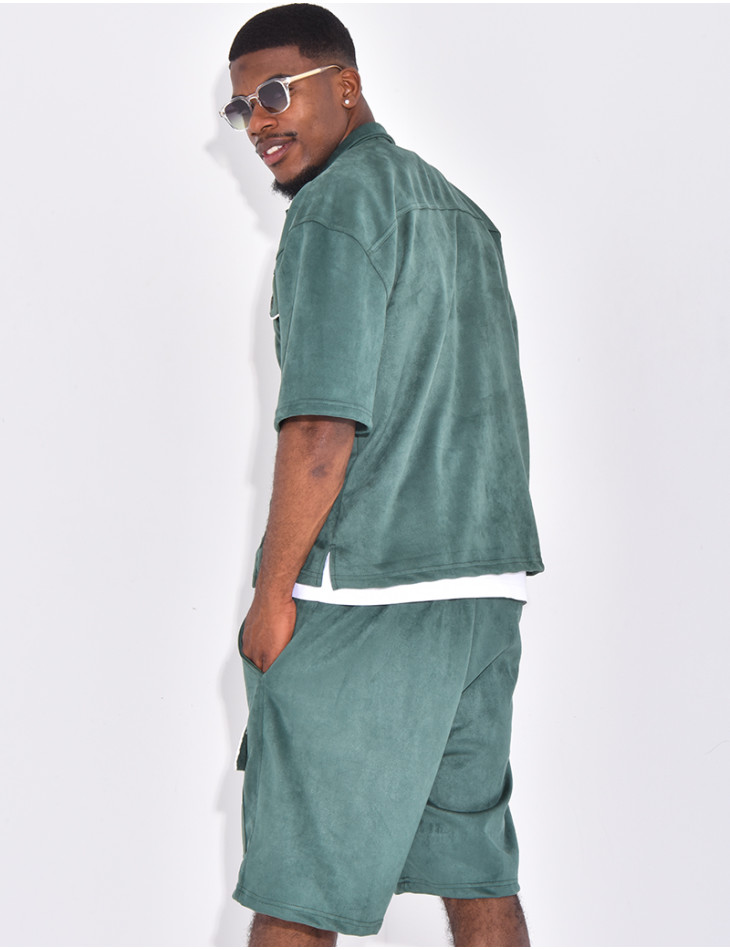 Ensemble short et chemise à poches en suédine